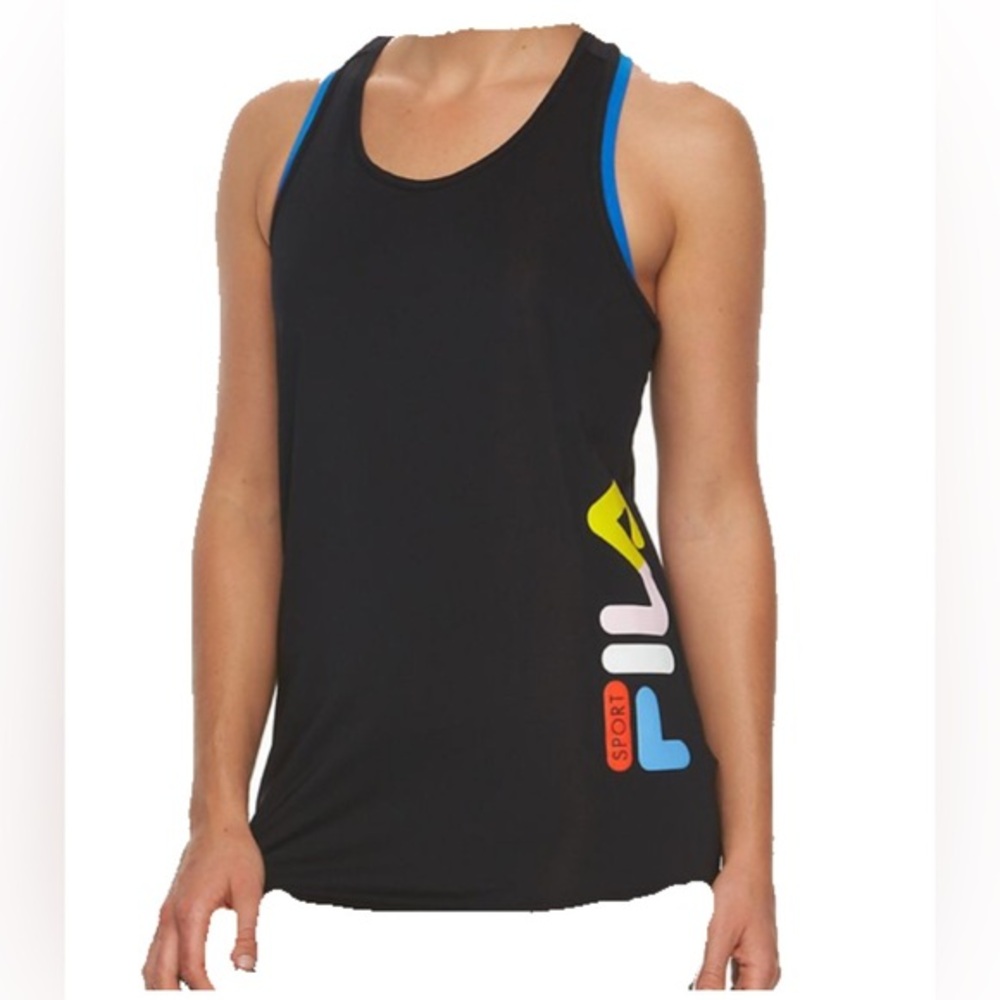 Fila EUC Mesh Back Racerback Tank Top colorful FILA on side. Size L